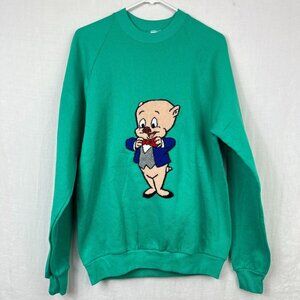 Vintage Porky Loop Stitch Patch Crewneck Sweatshirt Women XL US Made Looney Tune